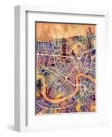 New Orleans Street Map-Michael Tompsett-Framed Art Print