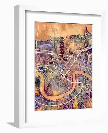 New Orleans Street Map-Michael Tompsett-Framed Art Print