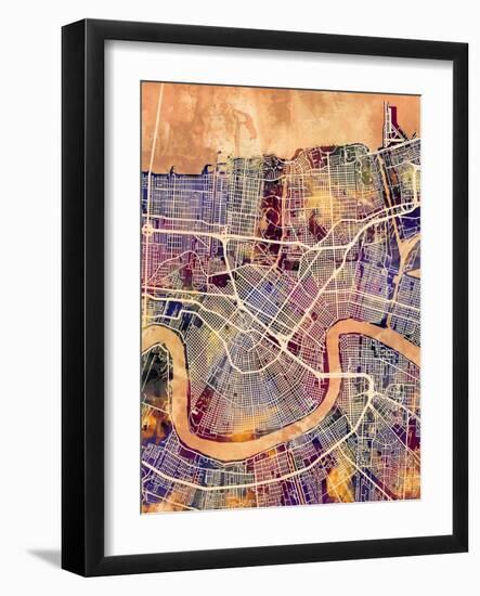 New Orleans Street Map-Michael Tompsett-Framed Art Print