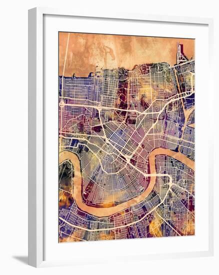 New Orleans Street Map-Michael Tompsett-Framed Art Print