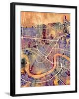 New Orleans Street Map-Michael Tompsett-Framed Art Print