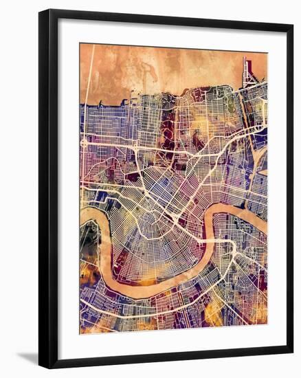 New Orleans Street Map-Michael Tompsett-Framed Art Print