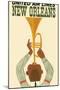 New Orleans - Vintage United Air Lines Travel Poster - Jazz Trumpet Player 1960s-Pacifica Island Art-Mounted Art Print
