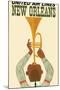 New Orleans - Vintage United Air Lines Travel Poster - Jazz Trumpet Player 1960s-Pacifica Island Art-Mounted Art Print