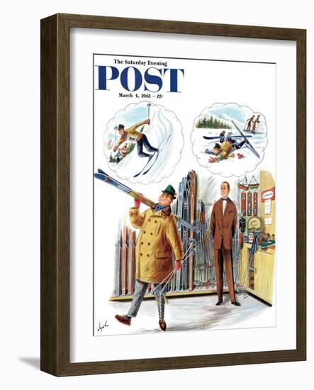 "New Skier," Saturday Evening Post Cover, March 4, 1961-Constantin Alajalov-Framed Giclee Print