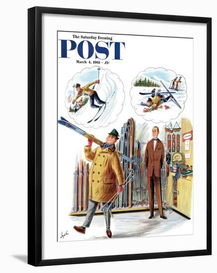 "New Skier," Saturday Evening Post Cover, March 4, 1961-Constantin Alajalov-Framed Giclee Print