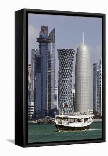 New Skyline of the West Bay Central Financial District of Doha, Qatar, Middle East-Gavin-Framed Stretched Canvas