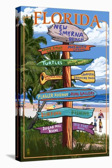 New Smyrna Beach, Florida - Destinations Signpost-Lantern Press-Stretched Canvas