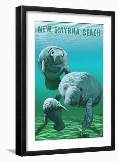 New Smyrna Beach, Florida - Manatees-Lantern Press-Framed Art Print