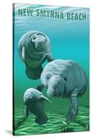 New Smyrna Beach, Florida - Manatees-Lantern Press-Stretched Canvas