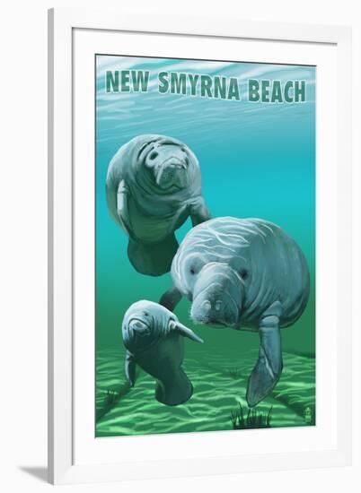 New Smyrna Beach, Florida - Manatees-Lantern Press-Framed Art Print