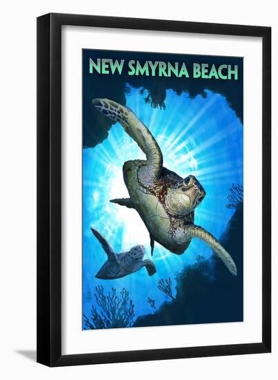 New Smyrna Beach, Florida - Sea Turtle Diving-Lantern Press-Framed Art Print