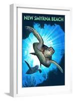 New Smyrna Beach, Florida - Sea Turtle Diving-Lantern Press-Framed Art Print