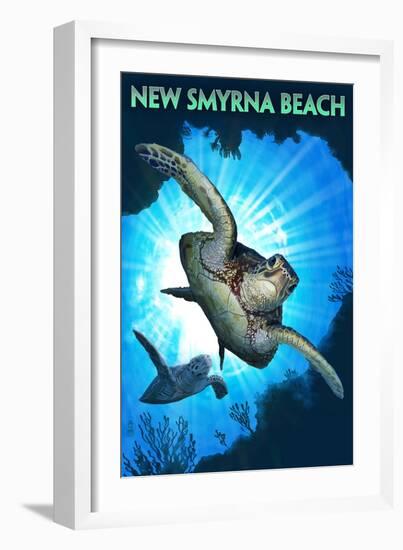 New Smyrna Beach, Florida - Sea Turtle Diving-Lantern Press-Framed Art Print