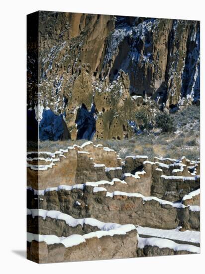 New Snow on Broken Walls of Tyuoni Ruin, Bandelier National Monument, New Mexico, USA-Scott T^ Smith-Stretched Canvas