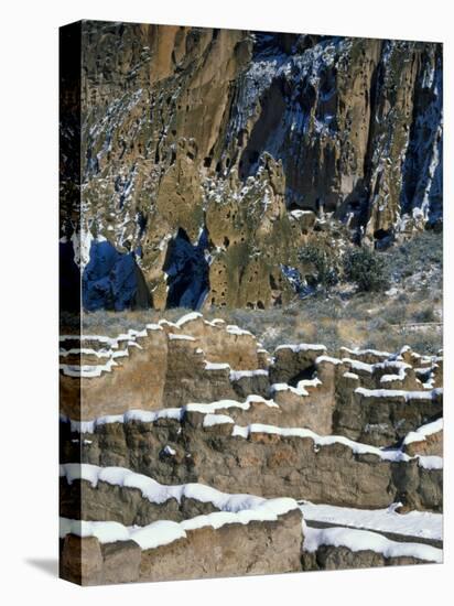 New Snow on Broken Walls of Tyuoni Ruin, Bandelier National Monument, New Mexico, USA-Scott T^ Smith-Stretched Canvas