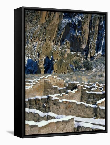 New Snow on Broken Walls of Tyuoni Ruin, Bandelier National Monument, New Mexico, USA-Scott T^ Smith-Framed Stretched Canvas