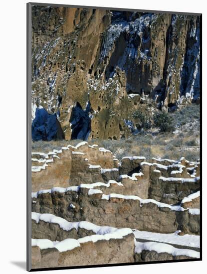 New Snow on Broken Walls of Tyuoni Ruin, Bandelier National Monument, New Mexico, USA-Scott T^ Smith-Mounted Photographic Print