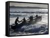 New South Wales, A Surfboat Crew Battles Through Waves at Cronulla Beach in Sydney, Australia-Andrew Watson-Framed Stretched Canvas