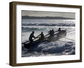 New South Wales, A Surfboat Crew Battles Through Waves at Cronulla Beach in Sydney, Australia-Andrew Watson-Framed Photographic Print