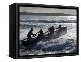 New South Wales, A Surfboat Crew Battles Through Waves at Cronulla Beach in Sydney, Australia-Andrew Watson-Framed Stretched Canvas