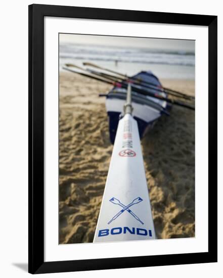 New South Wales, Sydney, A Surfboat Sits on Beach at Bondi in Sydney's Eastern Beaches, Australia-Andrew Watson-Framed Photographic Print