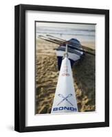 New South Wales, Sydney, A Surfboat Sits on Beach at Bondi in Sydney's Eastern Beaches, Australia-Andrew Watson-Framed Photographic Print