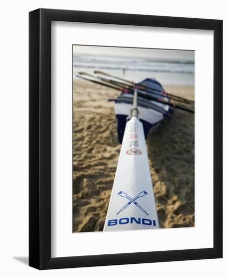 New South Wales, Sydney, A Surfboat Sits on Beach at Bondi in Sydney's Eastern Beaches, Australia-Andrew Watson-Framed Photographic Print