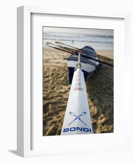 New South Wales, Sydney, A Surfboat Sits on Beach at Bondi in Sydney's Eastern Beaches, Australia-Andrew Watson-Framed Photographic Print