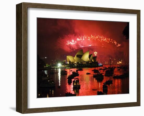 New South Wales, Sydney, Opera House and Coathanger Bridge with Boats in Sydney Harbour, Australia-Christian Kober-Framed Photographic Print