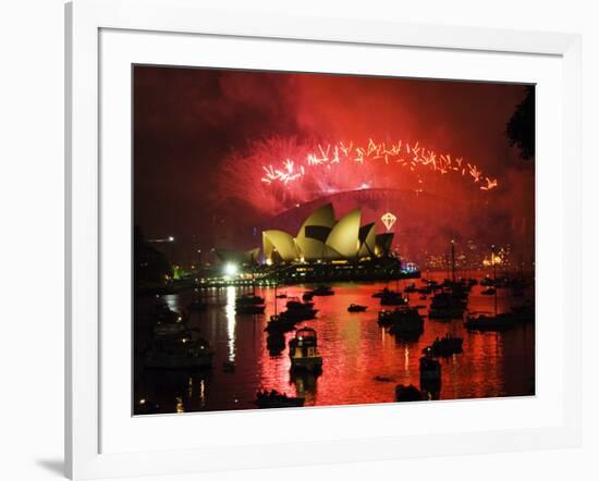 New South Wales, Sydney, Opera House and Coathanger Bridge with Boats in Sydney Harbour, Australia-Christian Kober-Framed Photographic Print