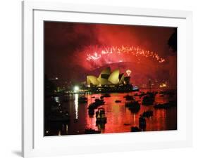 New South Wales, Sydney, Opera House and Coathanger Bridge with Boats in Sydney Harbour, Australia-Christian Kober-Framed Photographic Print