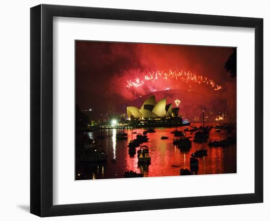 New South Wales, Sydney, Opera House and Coathanger Bridge with Boats in Sydney Harbour, Australia-Christian Kober-Framed Photographic Print