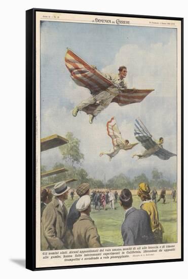 New Sport in California, Birdmen Launch Themselves from High Springboards-Achille Beltrame-Framed Stretched Canvas