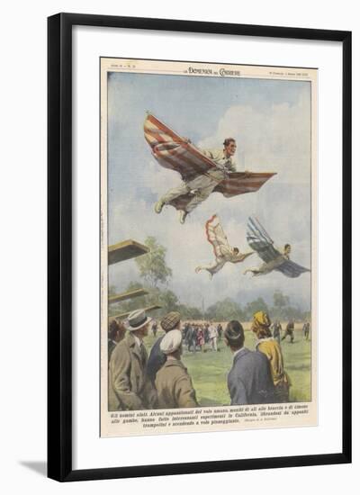 New Sport in California, Birdmen Launch Themselves from High Springboards-Achille Beltrame-Framed Art Print