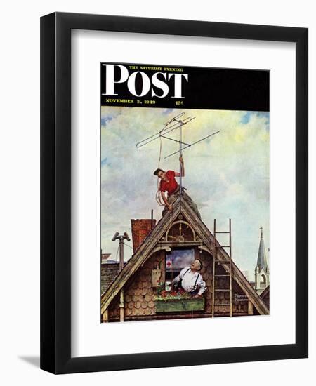 "New T.V. Set" Saturday Evening Post Cover, November 5,1949-Norman Rockwell-Framed Giclee Print