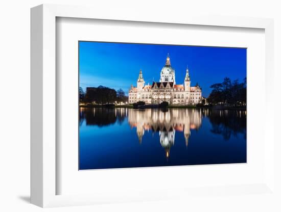 New Town Hall at the Blue Hour, Hannover, Niedersachsen, Germany-Steve Simon-Framed Photographic Print