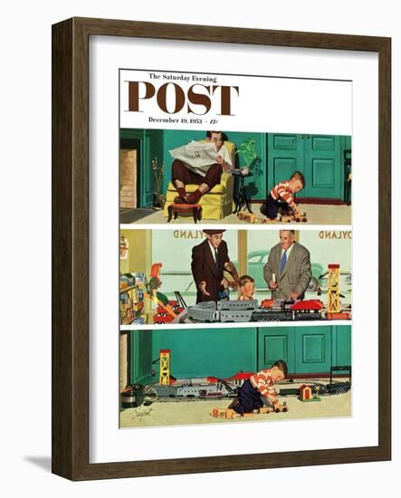 "New Toy Train" Saturday Evening Post Cover, December 19, 1953-Richard Sargent-Framed Giclee Print