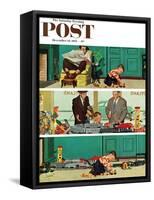 "New Toy Train" Saturday Evening Post Cover, December 19, 1953-Richard Sargent-Framed Stretched Canvas