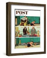 "New Toy Train" Saturday Evening Post Cover, December 19, 1953-Richard Sargent-Framed Giclee Print