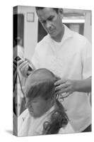 New U.S. Army draft recruit getting his hair cut by a barber, May 15 1967-Warren K. Leffler-Stretched Canvas