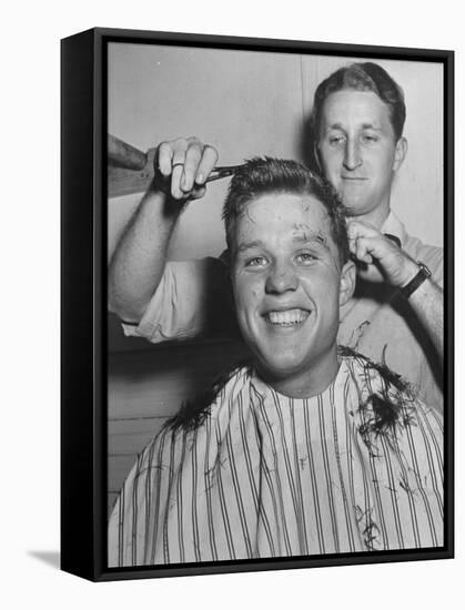 New US Sailor Getting a Haircut at the Great Lakes Naval Training Station-Bernard Hoffman-Framed Stretched Canvas