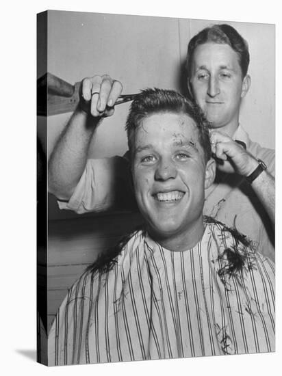 New US Sailor Getting a Haircut at the Great Lakes Naval Training Station-Bernard Hoffman-Stretched Canvas