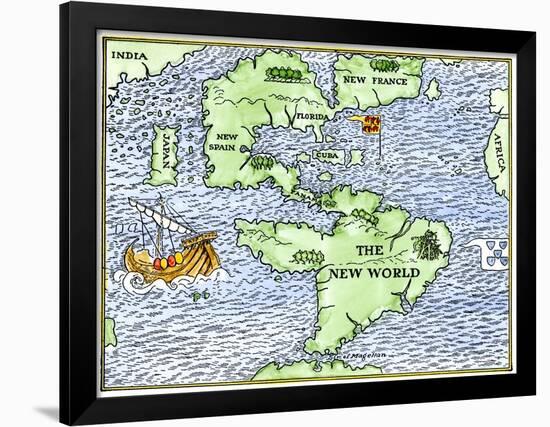 New World Geography According to a Mapmaker of 1540-null-Framed Giclee Print