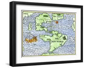 New World Geography According to a Mapmaker of 1540-null-Framed Giclee Print