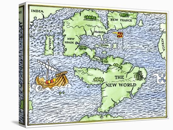 New World Geography According to a Mapmaker of 1540-null-Stretched Canvas