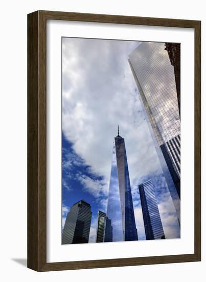 New World Trade Center Glass Building Skyscraper Skyline Blue Clouds Reflection New York City, Ny-William Perry-Framed Photographic Print