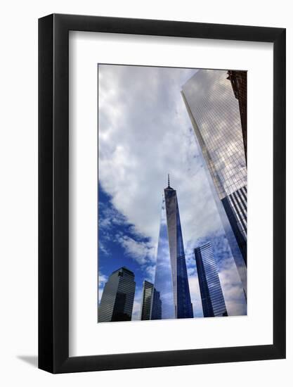 New World Trade Center Glass Building Skyscraper Skyline Blue Clouds Reflection New York City, Ny-William Perry-Framed Photographic Print