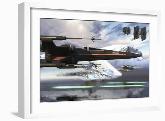 New X-Wing Model Cruising over a Lake to Attack the Empire-Stocktrek Images-Framed Art Print