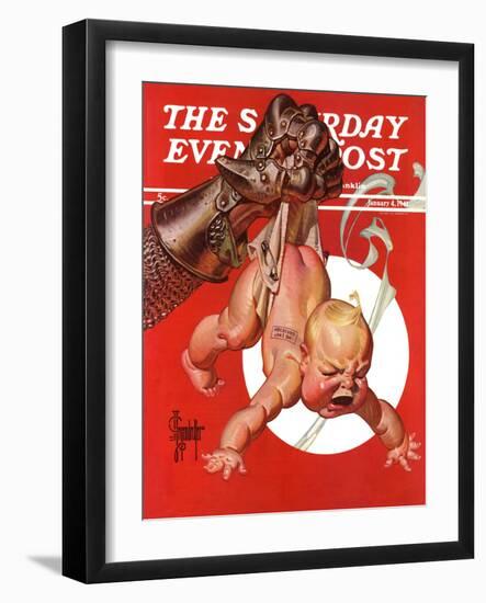 "New Year and Warring Fist," Saturday Evening Post Cover, January 4, 1941-Joseph Christian Leyendecker-Framed Giclee Print